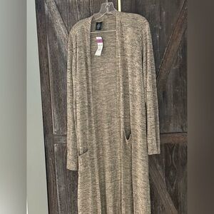 NWT Agnes & Dora Heathered Taupe Open Cardigan